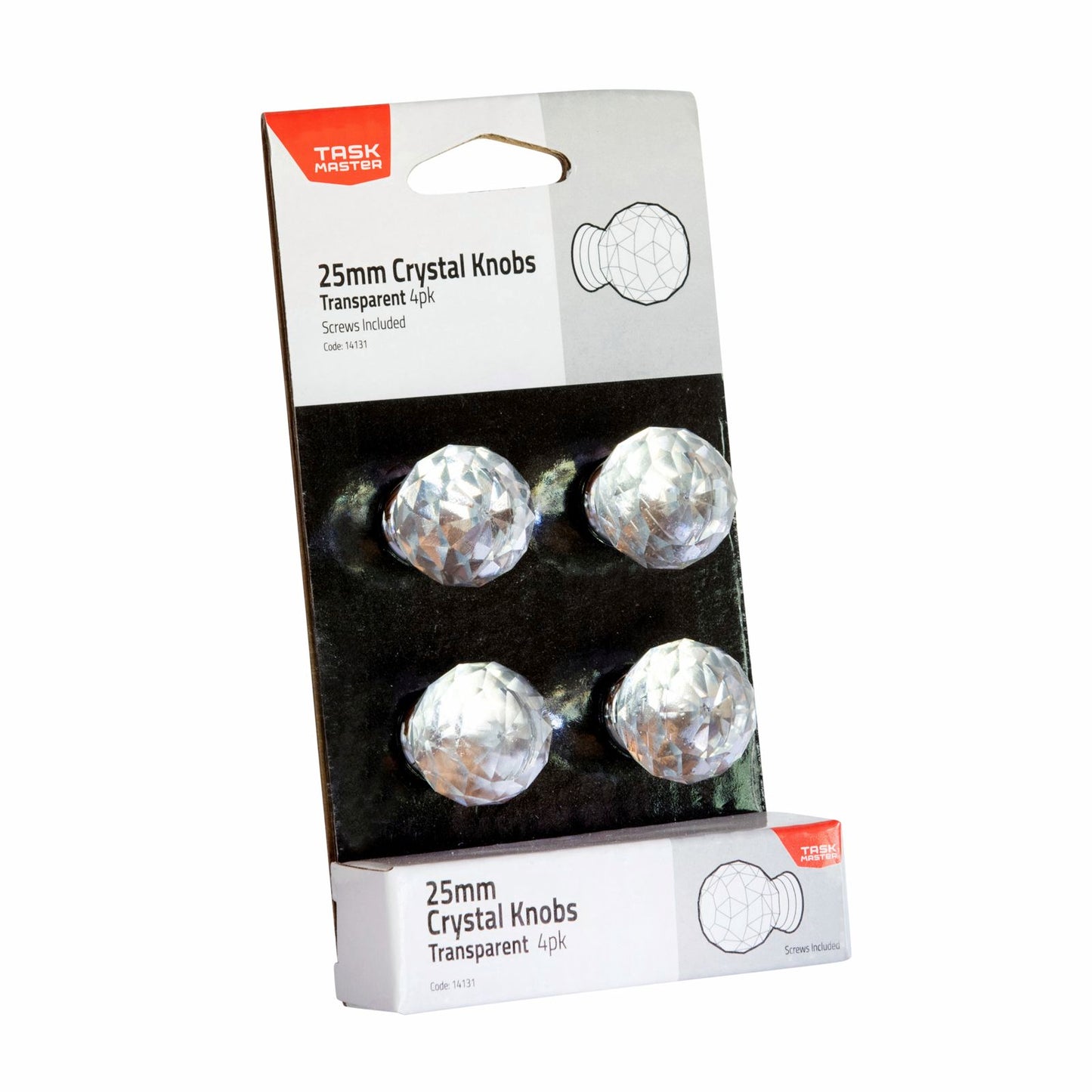 Taskmaster Crystal Cabinet Knob - 25mm - 4 Pack