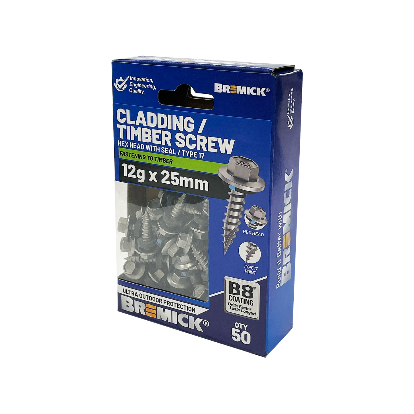 Bremick Hex Cladding Screw - 12g x 25mm - B8 - 50 Pack