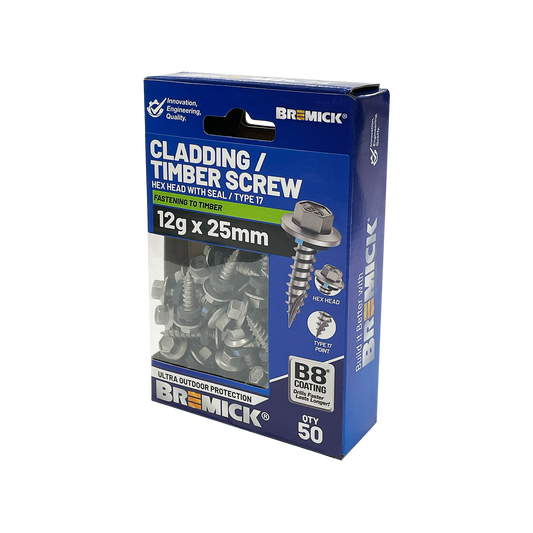 Bremick Hex Cladding Screw - 12g x 25mm - B8 - 50 Pack