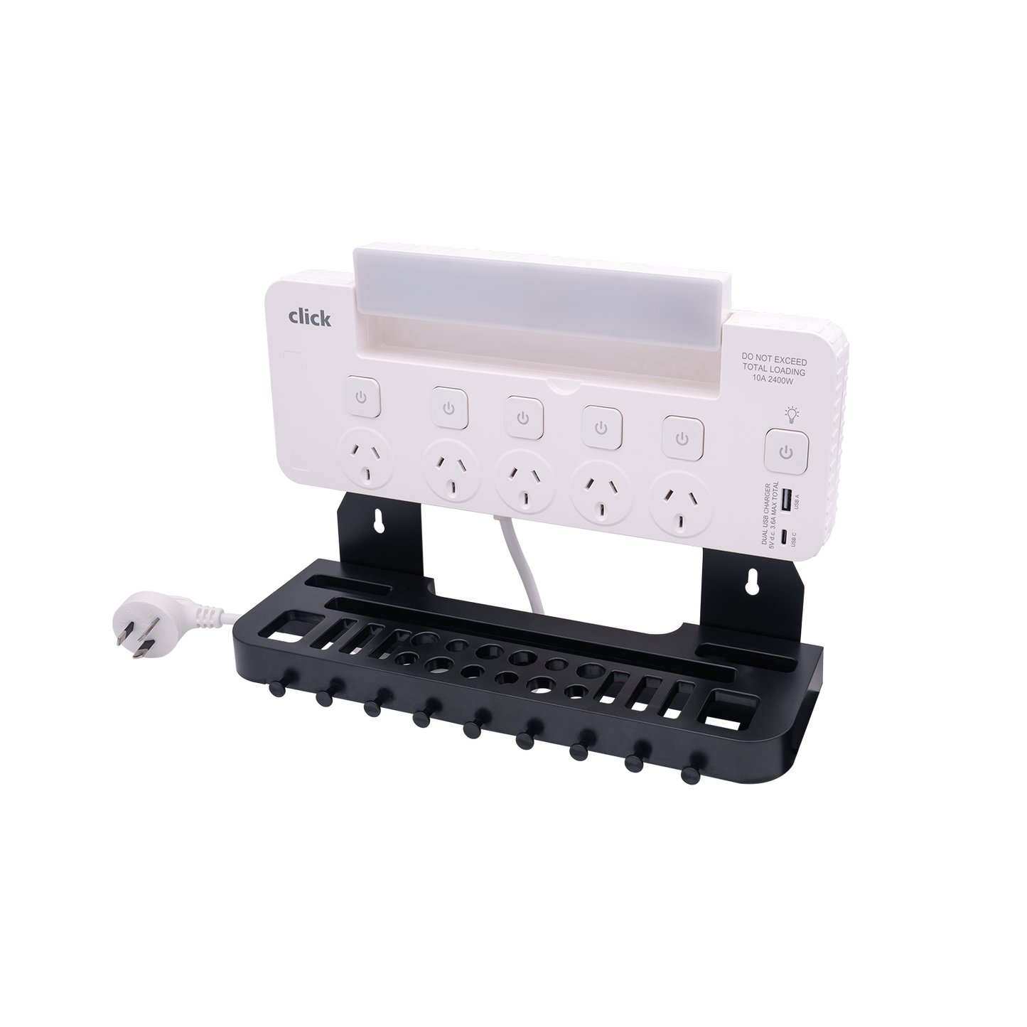 Click Power Board Tool Rack with LED Light - 5 Outlet