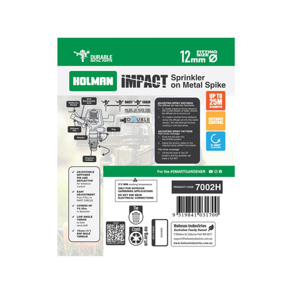 Holman Impact Sprinkler - 12mm - Metal - Adjustable Distance Control