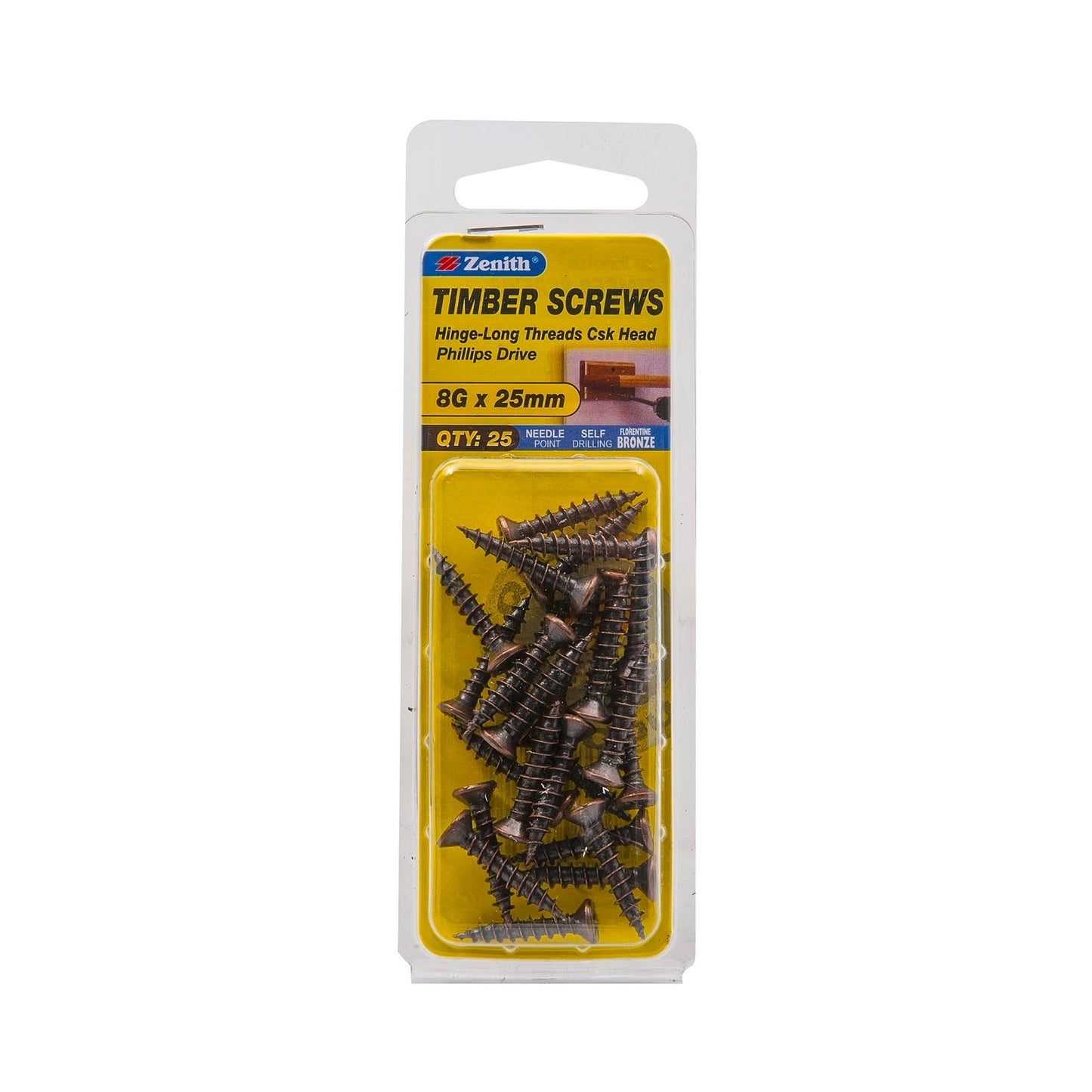 Zenith Timber Screws - 8g x 25mm - Florentine Bronze - 25 Pack
