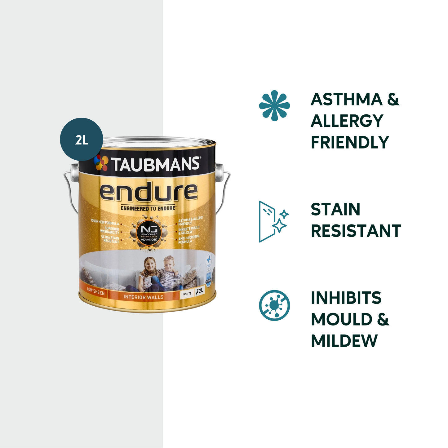 Taubmans Low Sheen Endure Interior Walls Paint - 2L - White