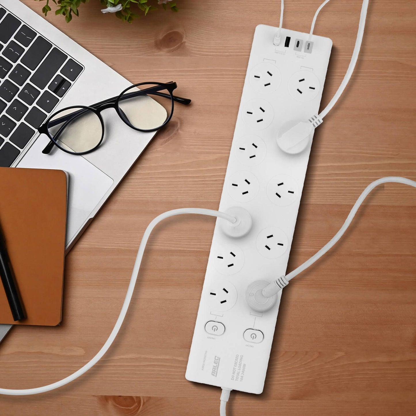 Arlec Surge Protected Powerboard - 12 Outlet - 190 x 30mm - White