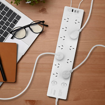 Arlec Surge Protected Powerboard - 12 Outlet - 190 x 30mm - White