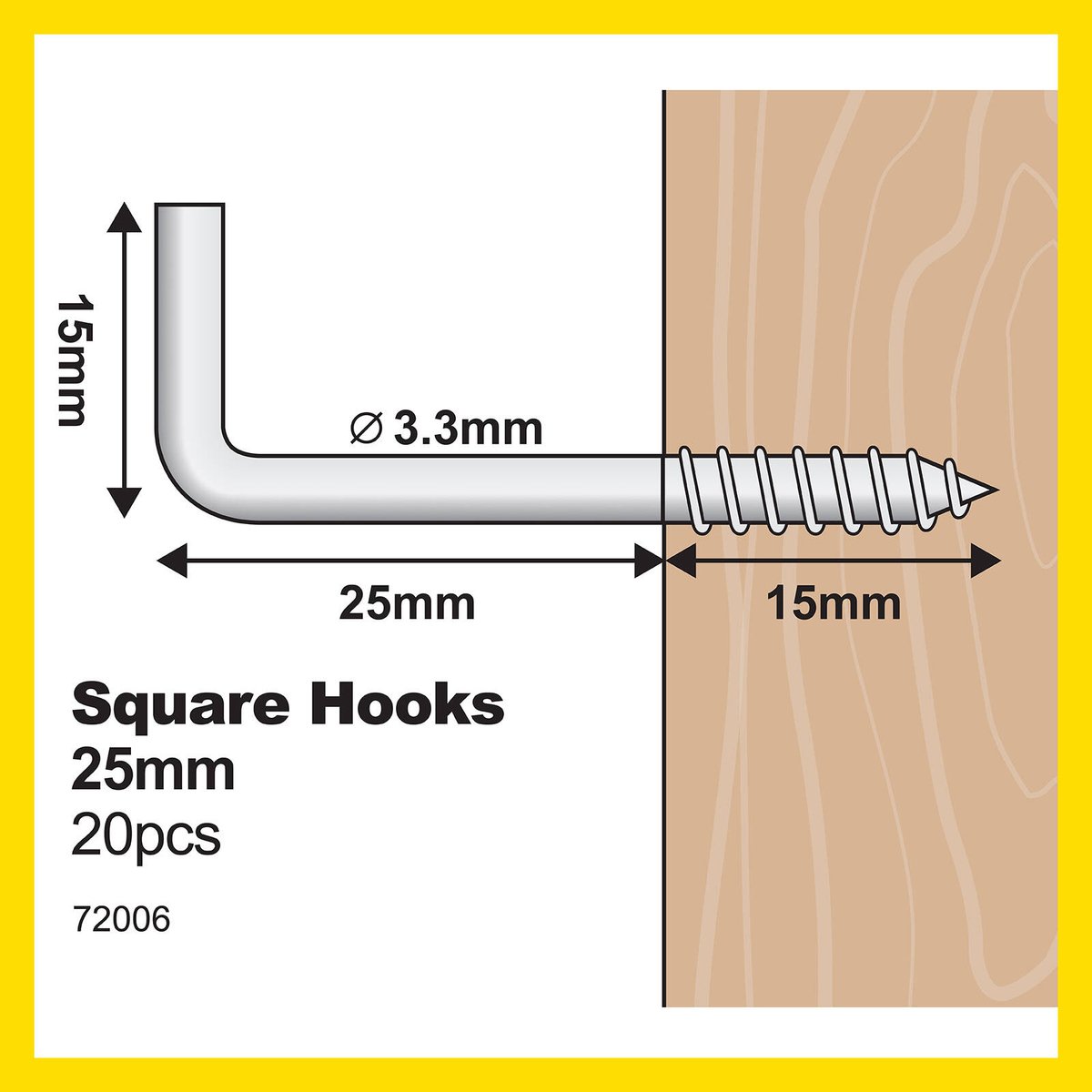 Everhang 25mm Zinc Plated Square Hook 20 Pack - Steel - Silver - 15kg Load