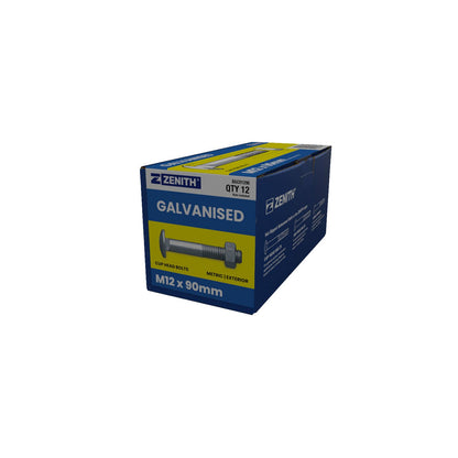 Zenith M12 x 90mm - Hot Dip Galvanised Cup Head Bolts & Nuts - 12 Pack