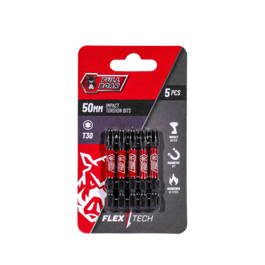 Full Boar Magnetic Impact Torsion Bits Set T30 x 50mm 5 Pack