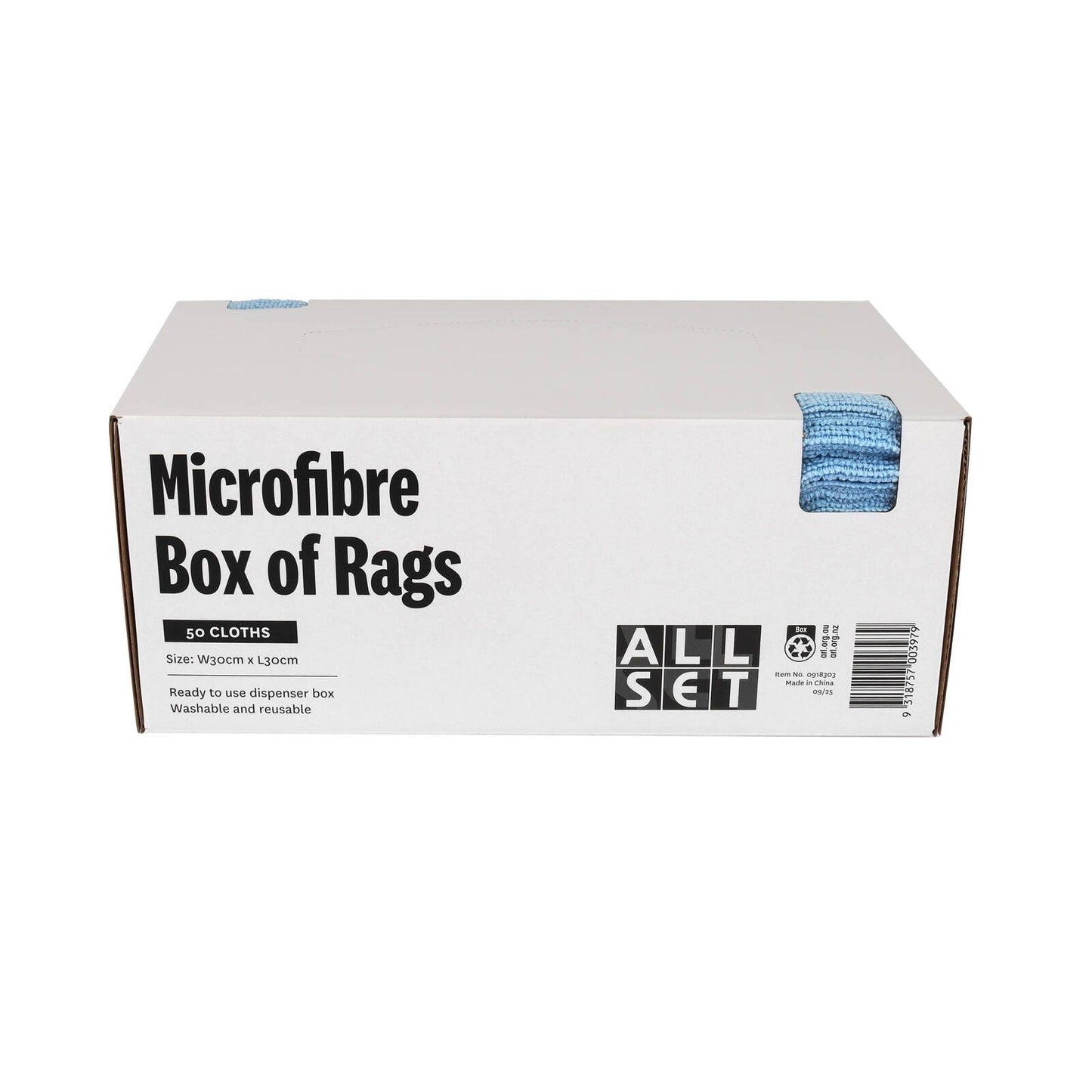 All Set Auto Multi-Purpose Box of Rags -  Microfiber Towel - 30 x 30cm - Blue - 50 Pack