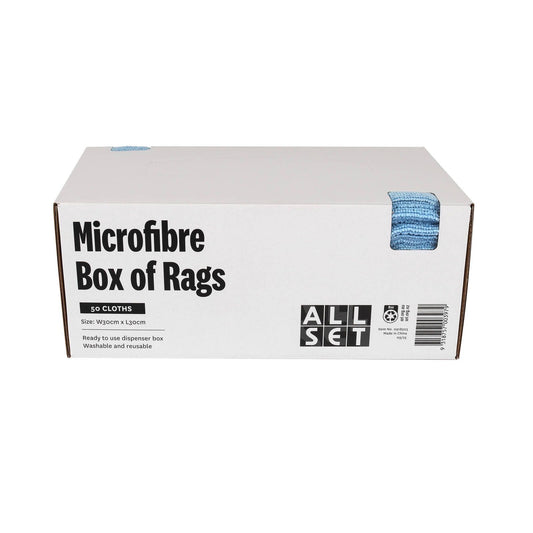 All Set Auto Multi-Purpose Box of Rags -  Microfiber Towel - 30 x 30cm - Blue - 50 Pack