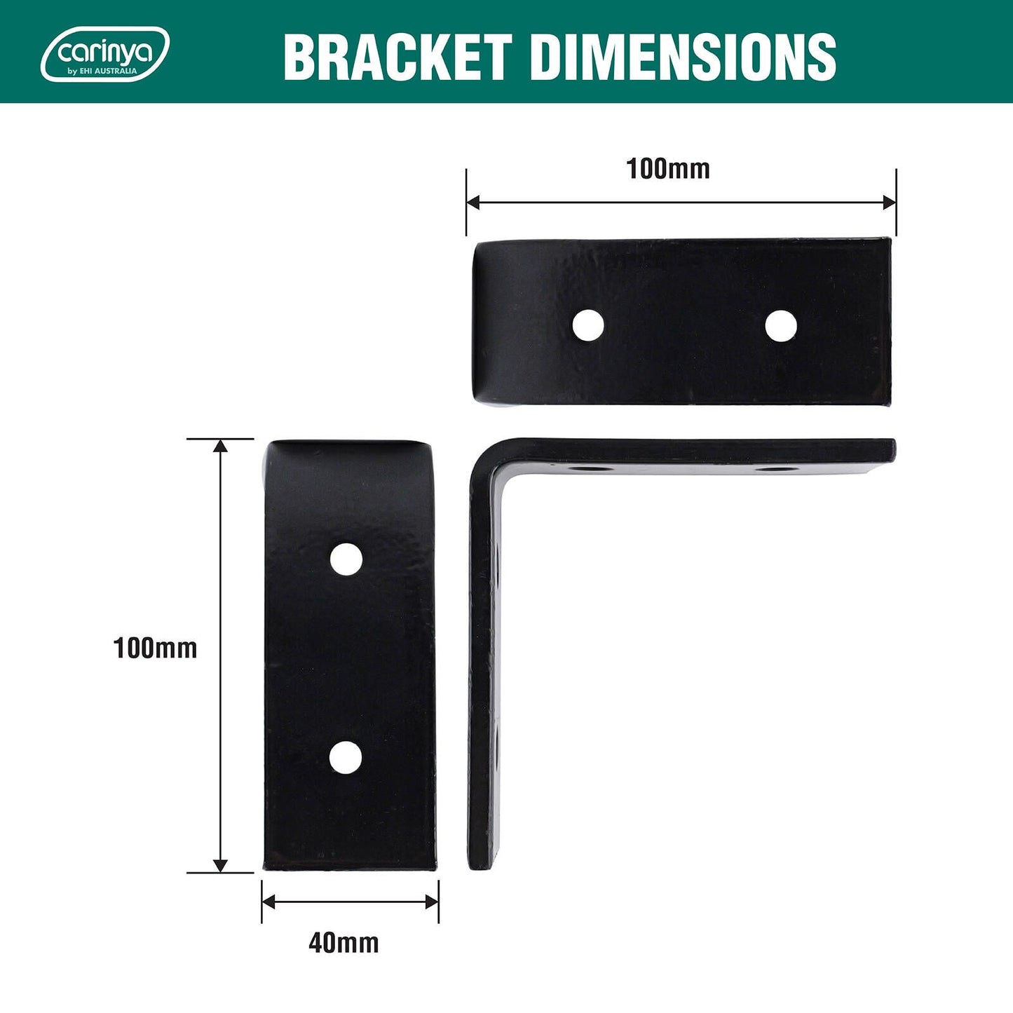 Carinya Heavy Duty Angle Bracket - 100 x 100 x 40mm - Black - 300kg