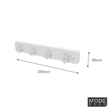 Mode Key Rack - 4 Brushed Nickel Hooks - White Board - Durable Design