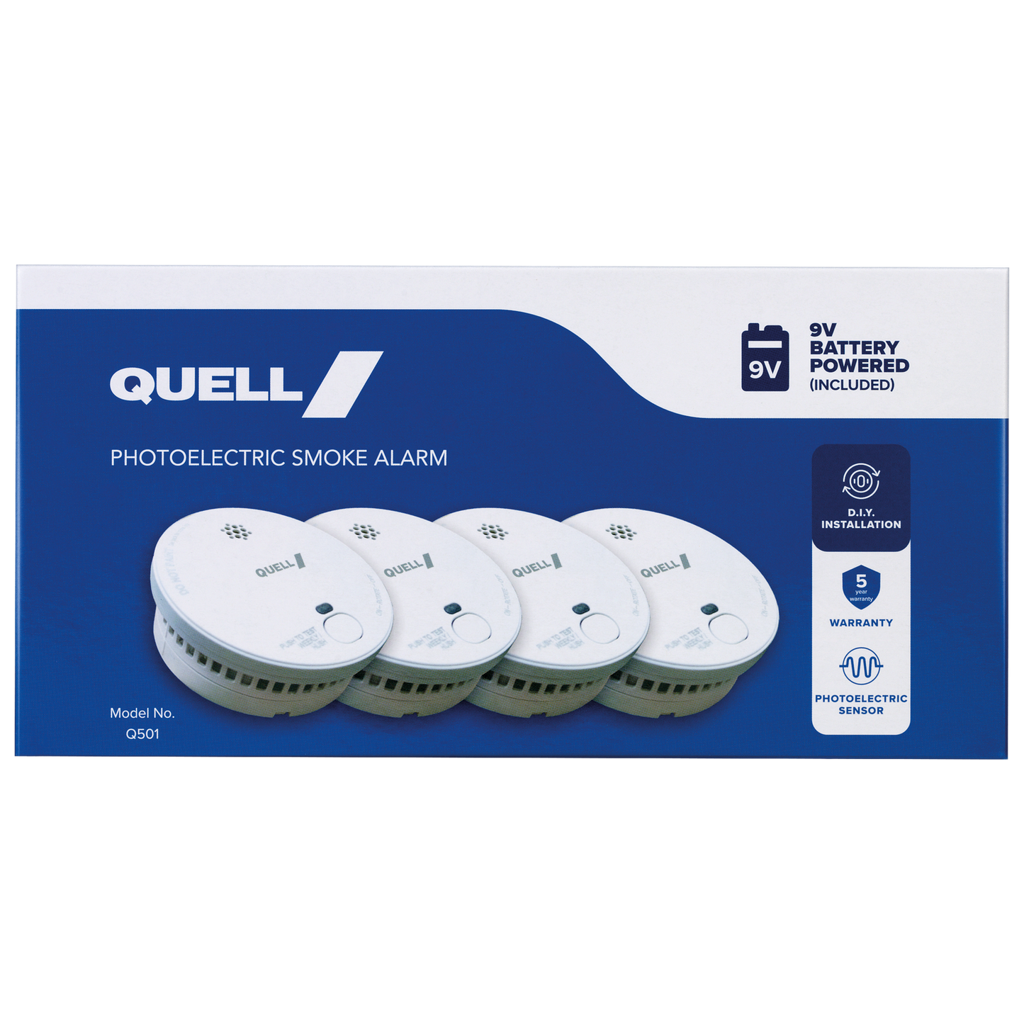 Quell Q501 Photoelectric Smoke Alarm - 4 Pack - 102 x 102mm
