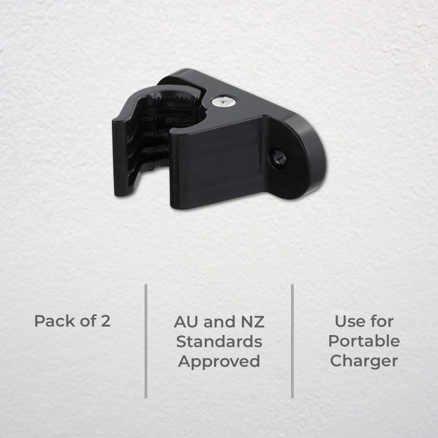 Deta EV Wall Mount Cable Holder - 31 x 46.5 x 77mm - 2 Pack - Black