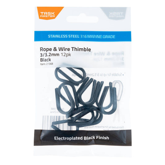 Taskmaster Black Stainless Steel Rope & Wire Thimble - 3/3.2mm - 12 Pack