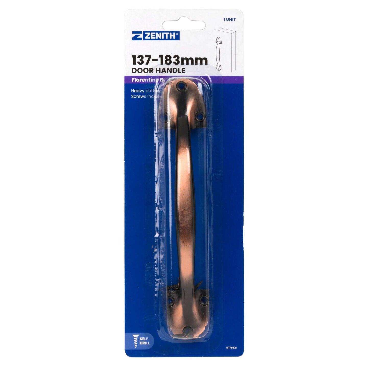 Zenith Door Handle - 195mm - Florentine Bronze