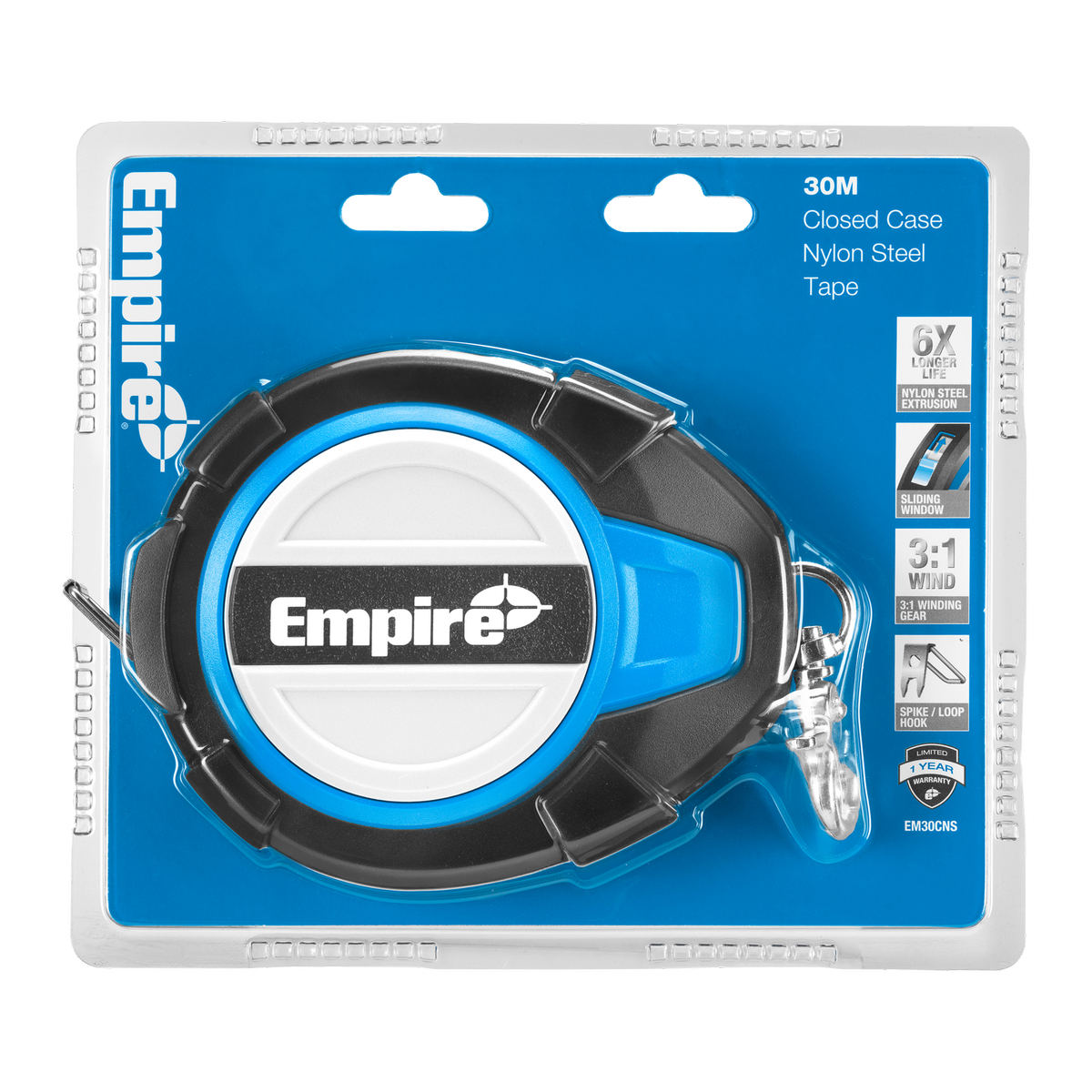 Empire Tape Measure - 30m - Nylon-Coated Steel - Durable ABS Casing