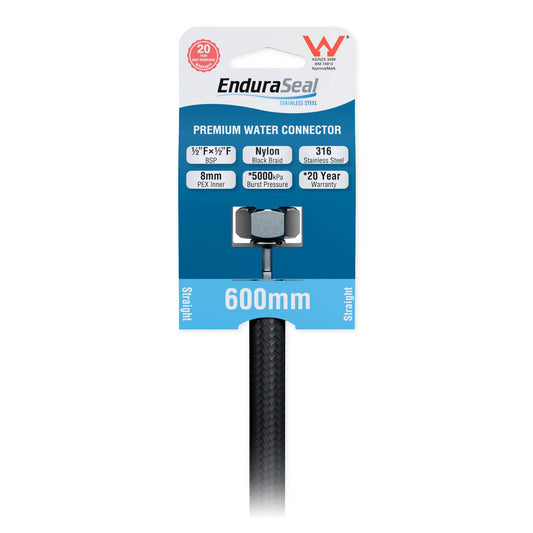 Enduraseal Black Premium Braided Water Connector Straight 600mm