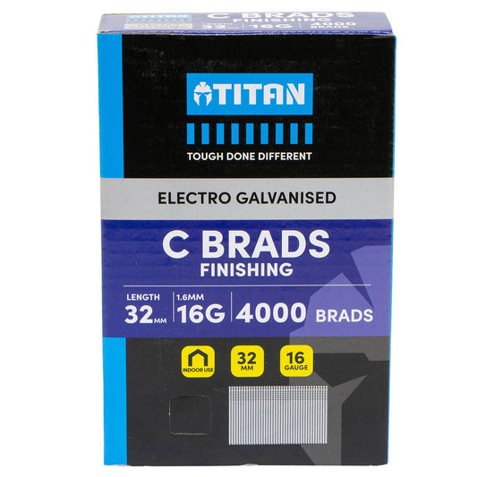 Titan Electro Galvanised Straight Collated Nail C Brads - 32 x 1.6mm - 4000 Pack