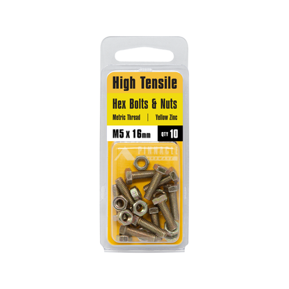 Pinnacle Hex Bolt and Nut - M5 x 16mm - Yellow - 10 Pack