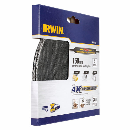 Irwin 150mm Universal Mesh Sanding Discs Extrafine 240 Grit- 5 Pack