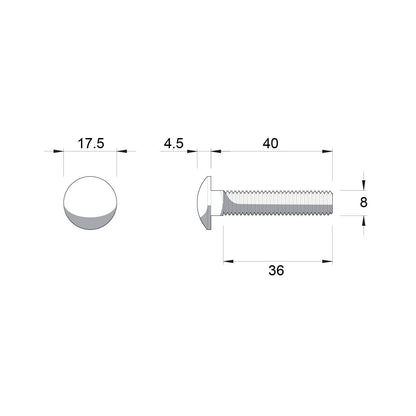 Zenith M8 x 40mm - Hot Dip Galvanised Cup Head Bolts & Nuts - 25 Pack