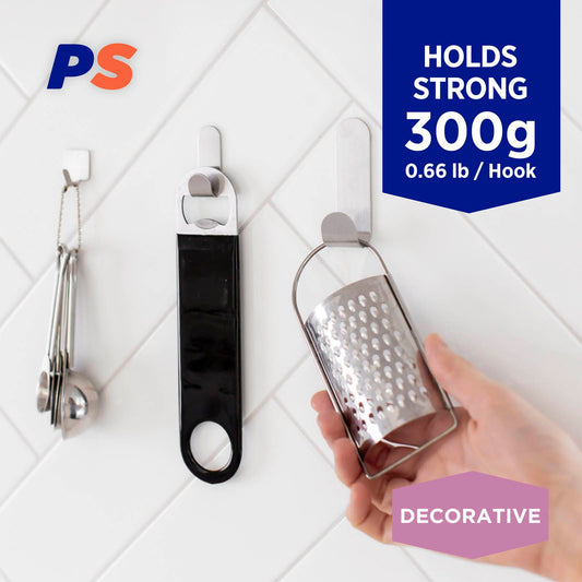 Permastik Small Steel Hooks Holds 300g 6 Pack