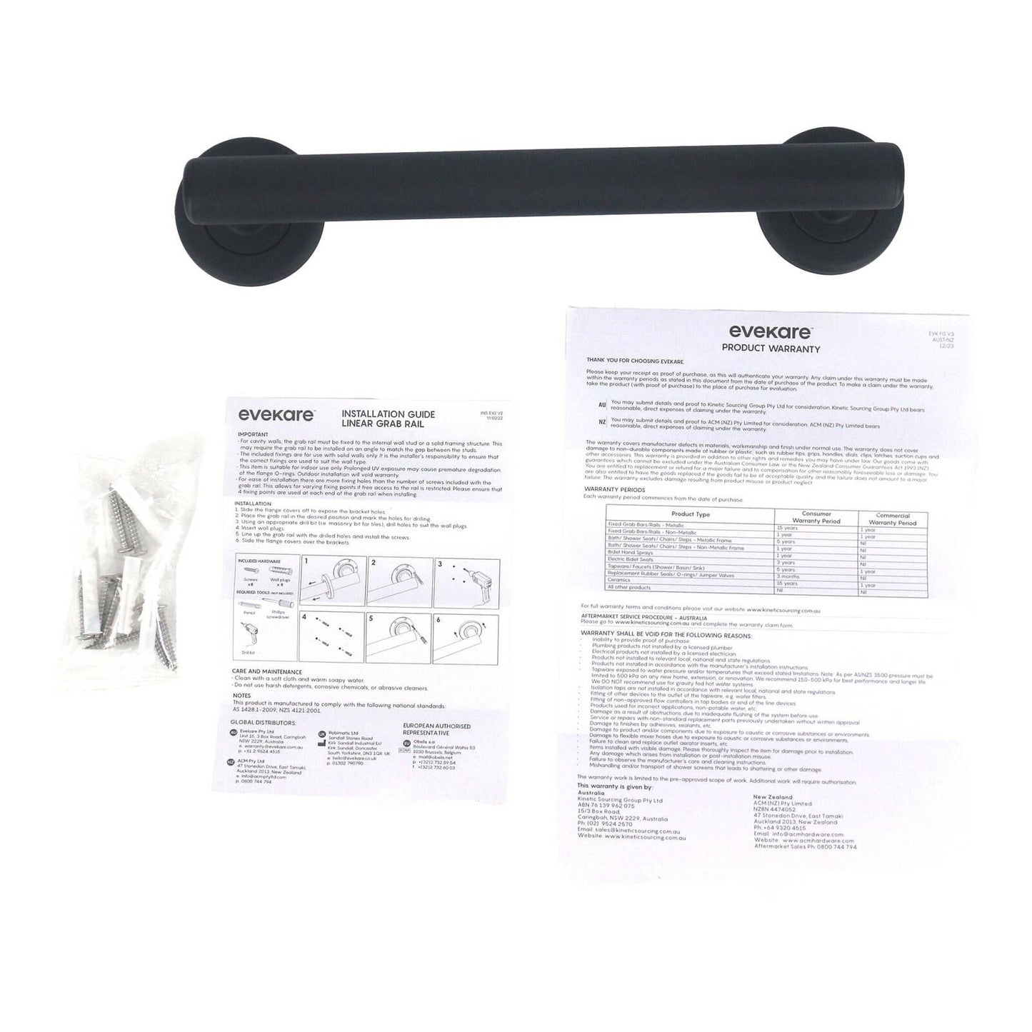 Evekare Linear Grab Rail - 300mm - Matte Black