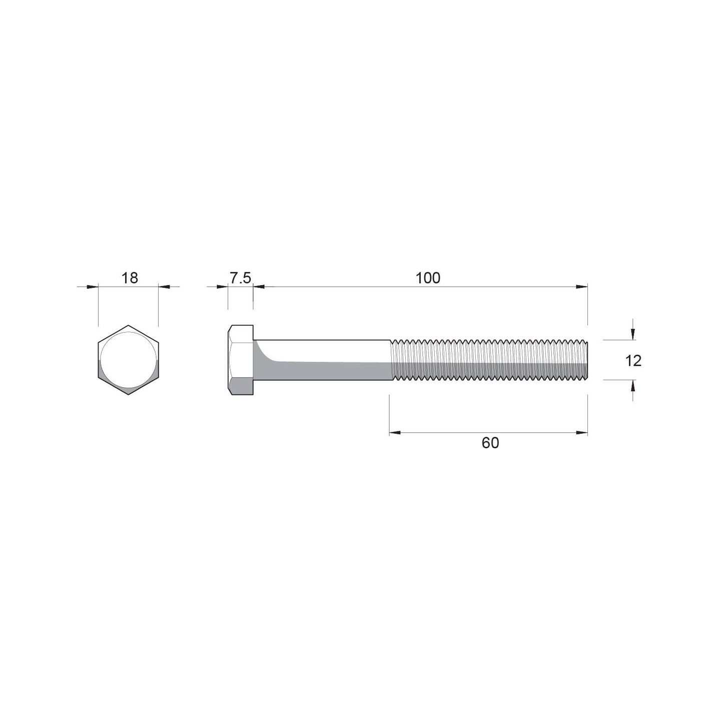 Zenith Hot Dip Galvanised Hex Head Bolts - M12 x 100mm - 12 Pack
