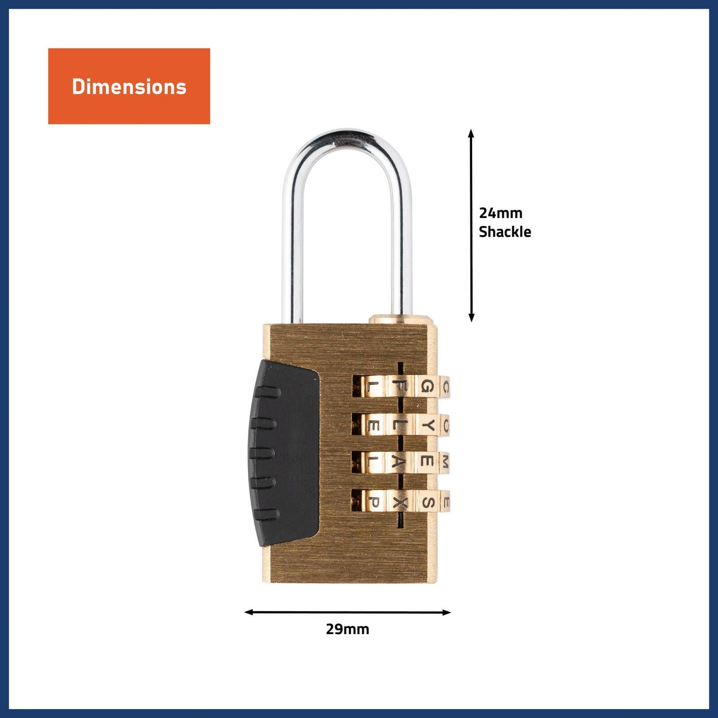Wordcode 24mm Brass 4 Dial Resettable Padlock