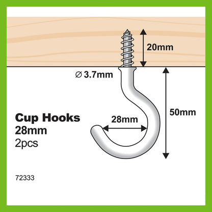Everhang Cup Hooks - 28mm - PVC - Easy to Install - 2 Pack
