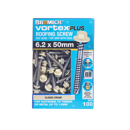 Bremick Vortex Plus Roofing Screw - 6.2 x 50mm - Hex B8 - 100 Pack