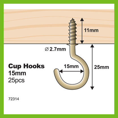 Everhang Cup Hook - 15mm - 25 Pack