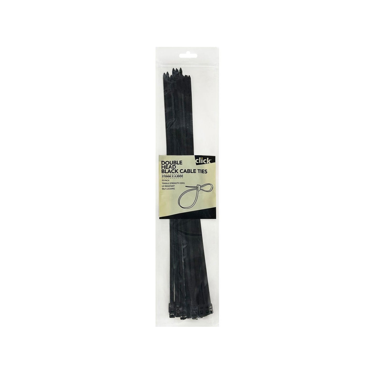 Click Black Double Headed Cable Tie - 370mm - 25 Pack