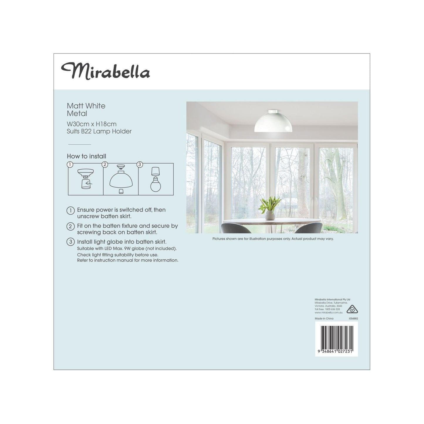 Mirabella Eliza Batten Fix - Metal Dome - Matt White