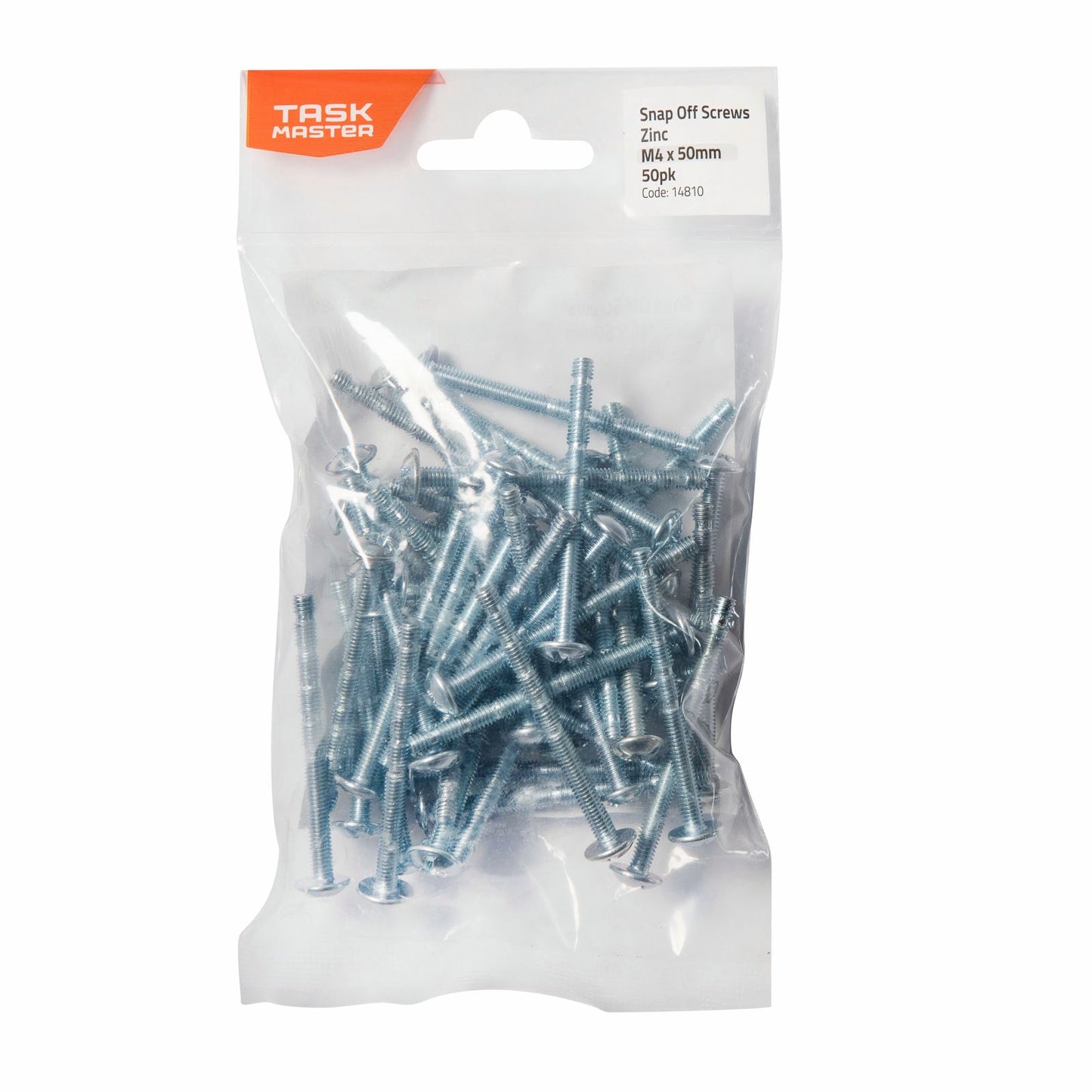 Taskmaster Zinc Snap Off Screw - M4 x 50mm - 50 Pack
