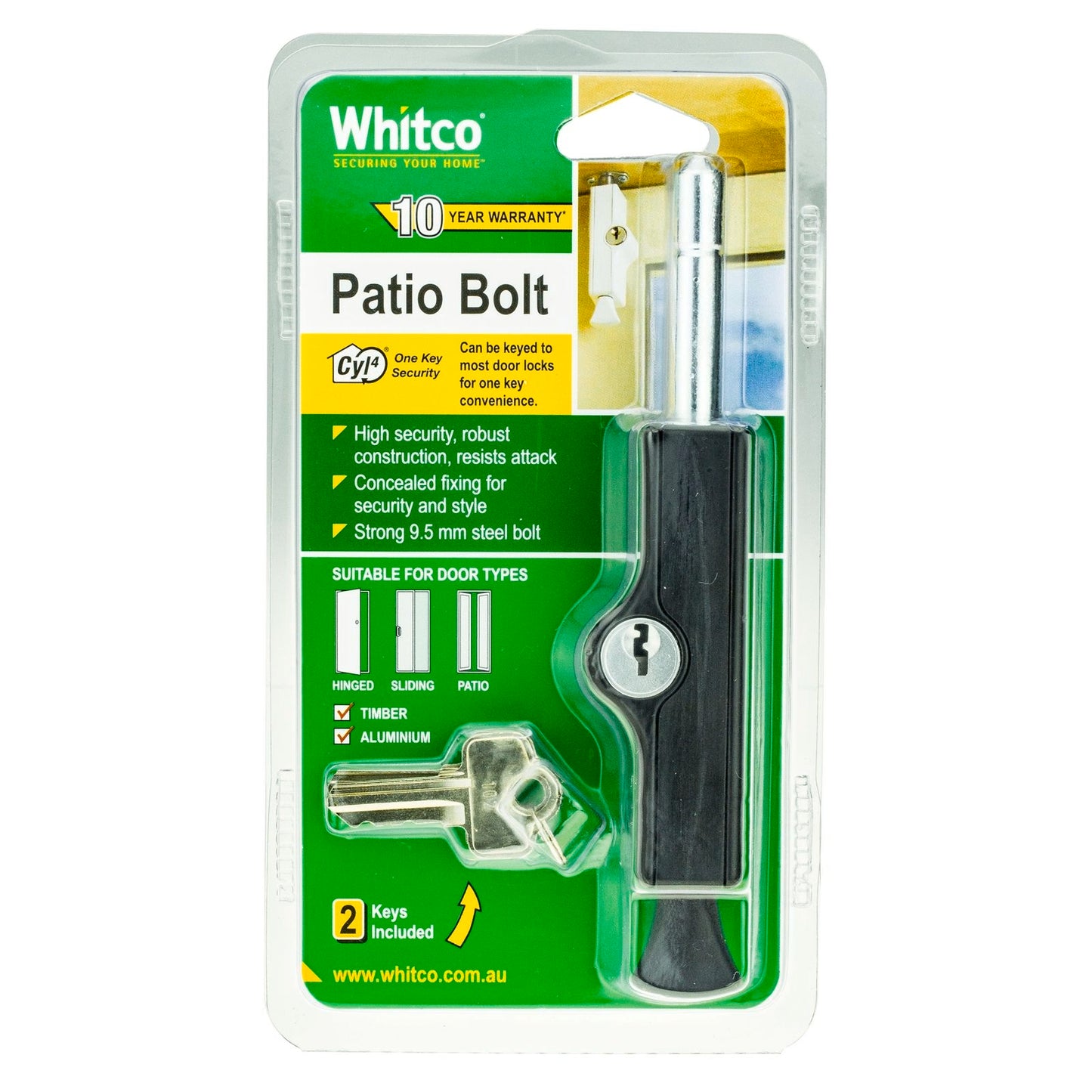 Whitco Patio Bolt - 21 x 118mm - Black