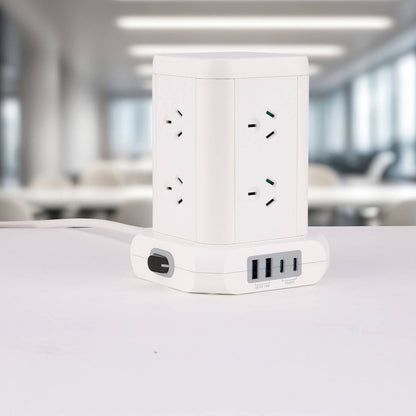 Arlec Power Tower - 8 Outlet - 20W - 2A 2C - White