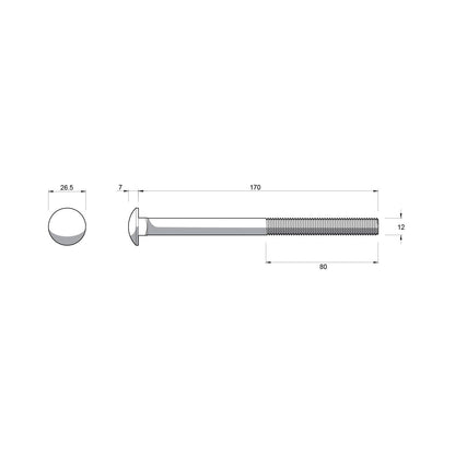 Zenith Cup Head Bolt - M12 x 170mm - Hot Dipped Galvanised