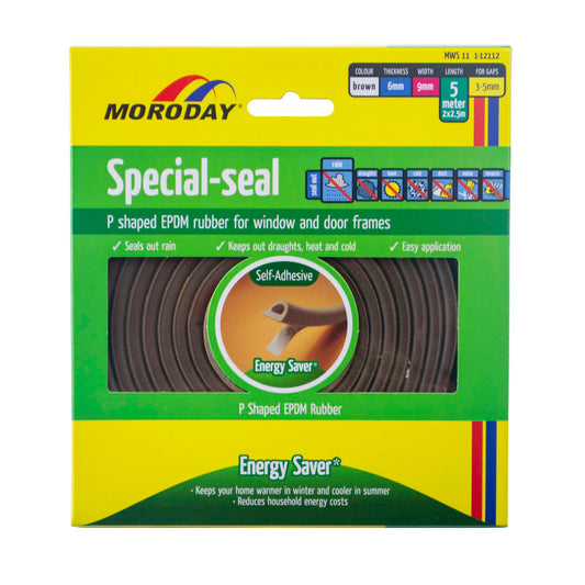 Moroday Self-Adhesive Weather Seal - 6 x 9mm - 5m - Brown