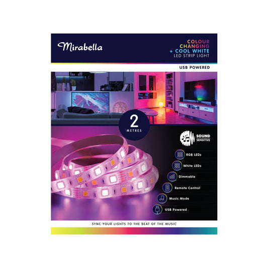 Mirabella Colour Changing Cool White LED Strip Light - 2m Each