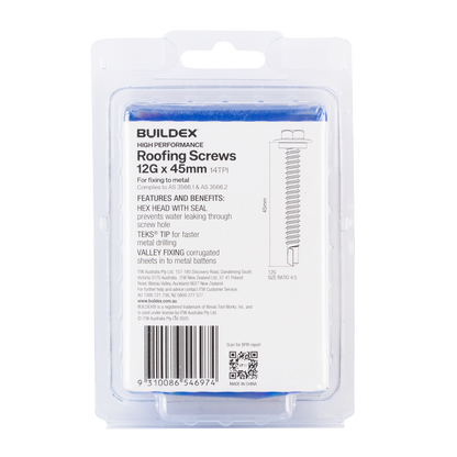 Buildex Roofing Teks Screws - 12g x 45mm - Class 3 - 50 Pack