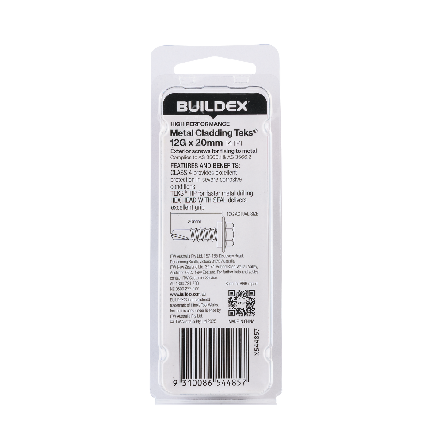 Buildex Cladding Fencing Teks Screws - 12g x 20mm - 20 Pack