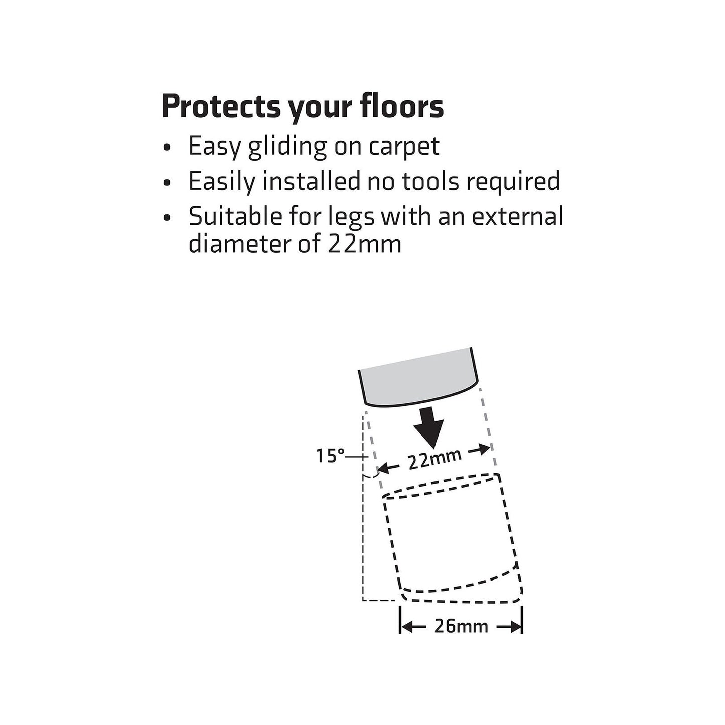 Surface Gard Black Angled Plastic Chair Tips - 22mm - 4 Pack