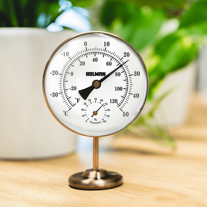 Holman Brass Thermometer and Hygrometer 25mm Easy Read Indoor Outdoor