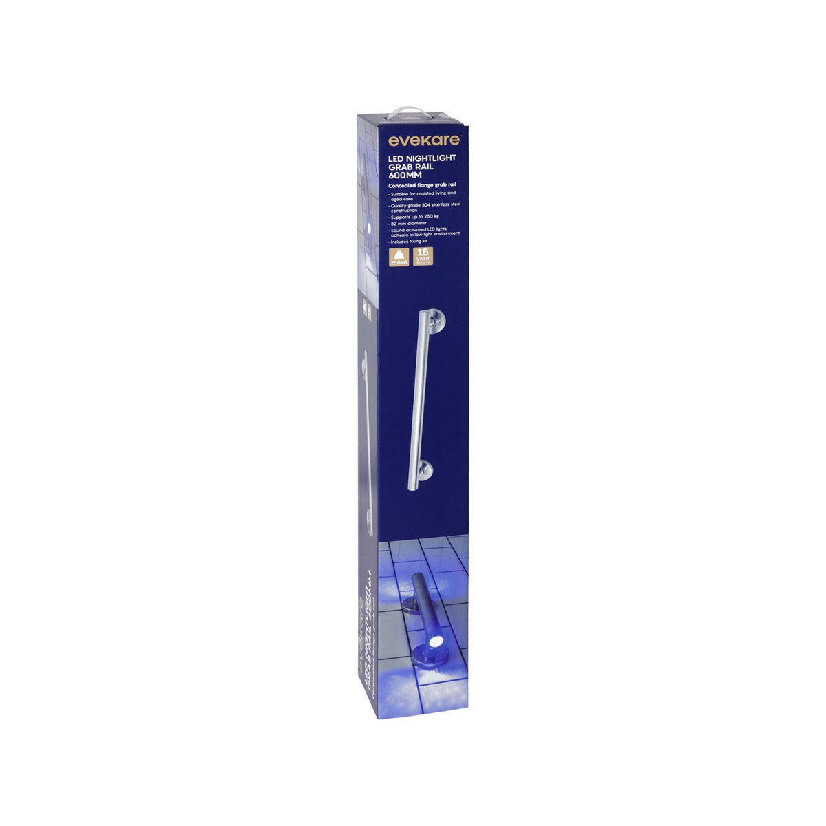Evekare 600mm Polished Stainless Steel LED Night Light Grab Rail