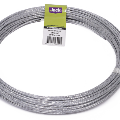 Jack Galvanised Clothesline Coil 30m 3.36mm Steel Extra Strength