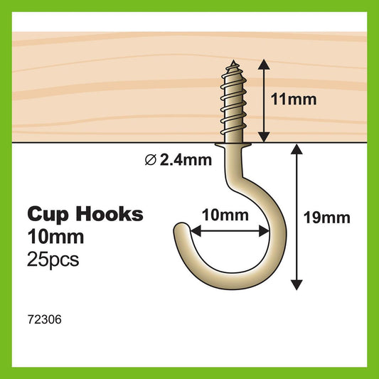 Everhang Cup Hook - 10mm - Brass Plated - 25 Pack