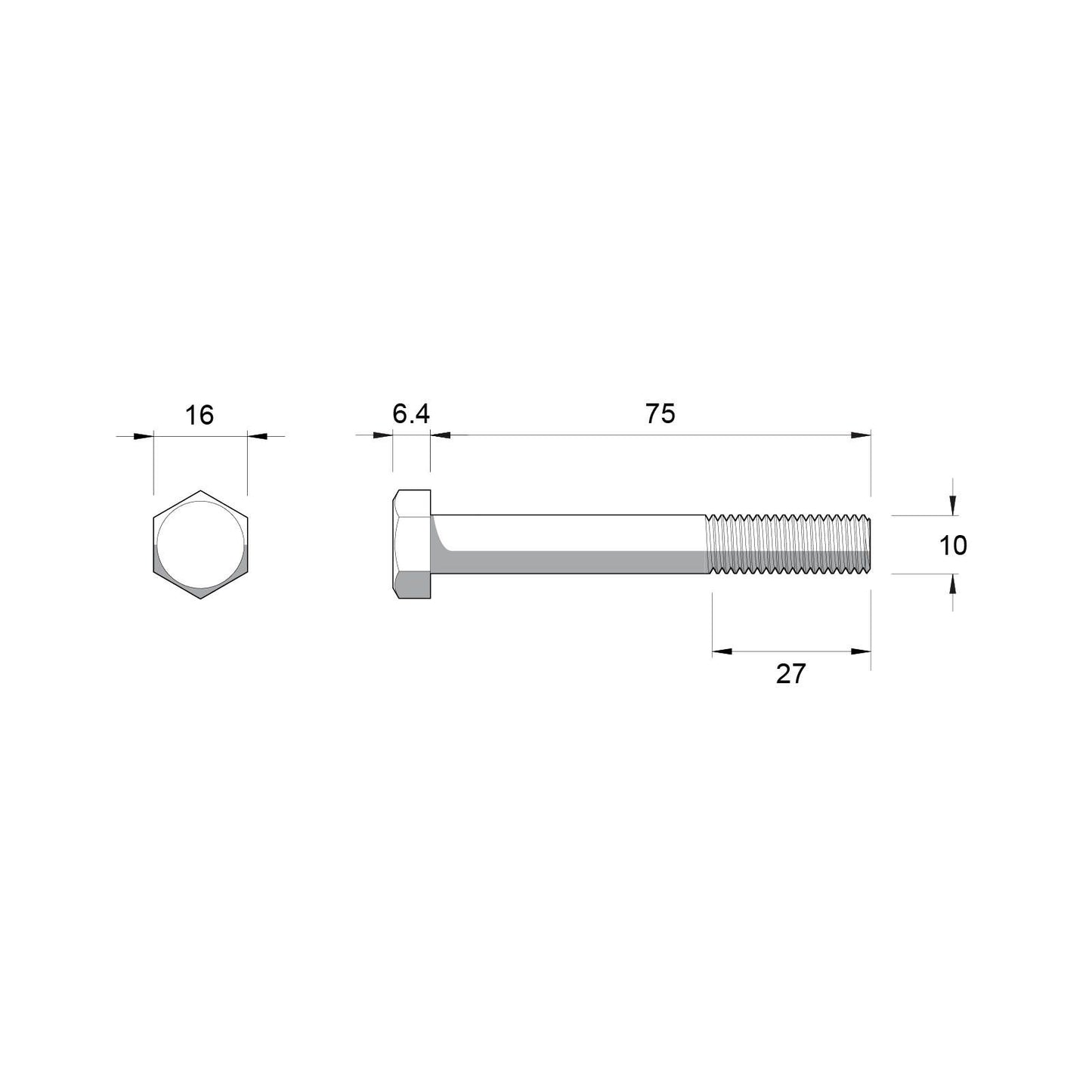 Zenith Stainless Steel 304 Hex Head Bolts & Nuts - M10 x 75mm - 12 Pack