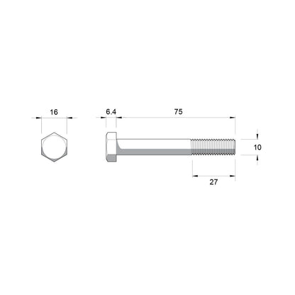 Zenith Stainless Steel 304 Hex Head Bolts & Nuts - M10 x 75mm - 12 Pack